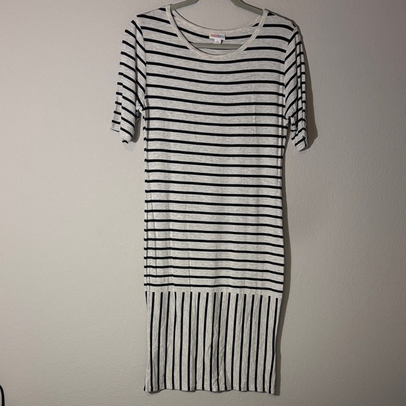 Striped Black and White LulaRoe “Julia” Midi Dress - Picture 1 of 8